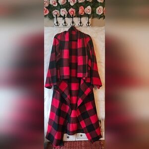 Winter Plaid Open Front Longline Fleece Jacket